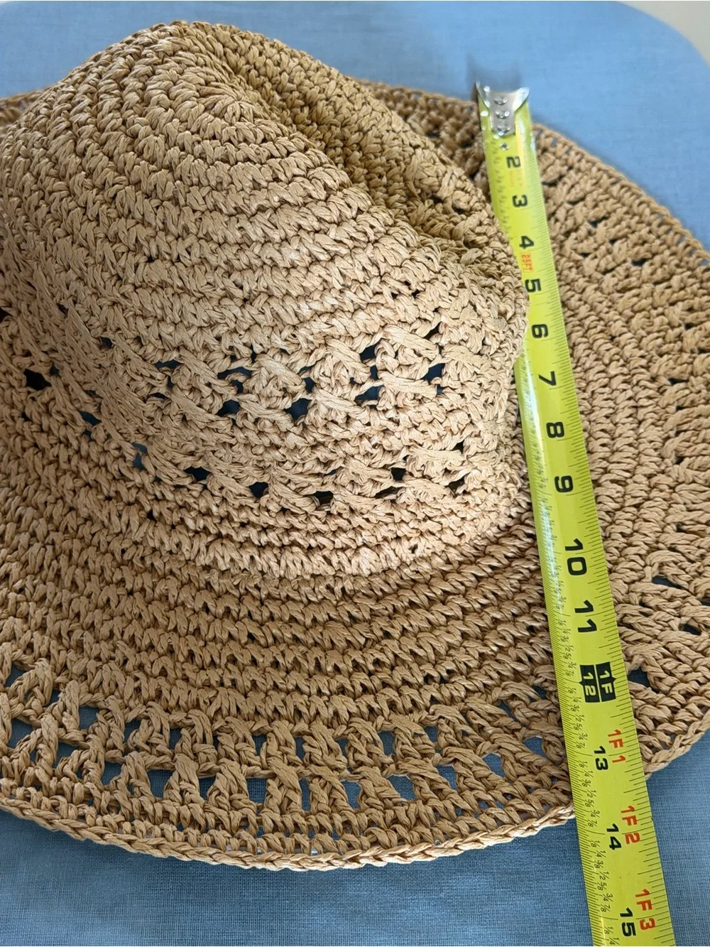 Time and Tru Straw Crochet Sun Hat - Natural Tan